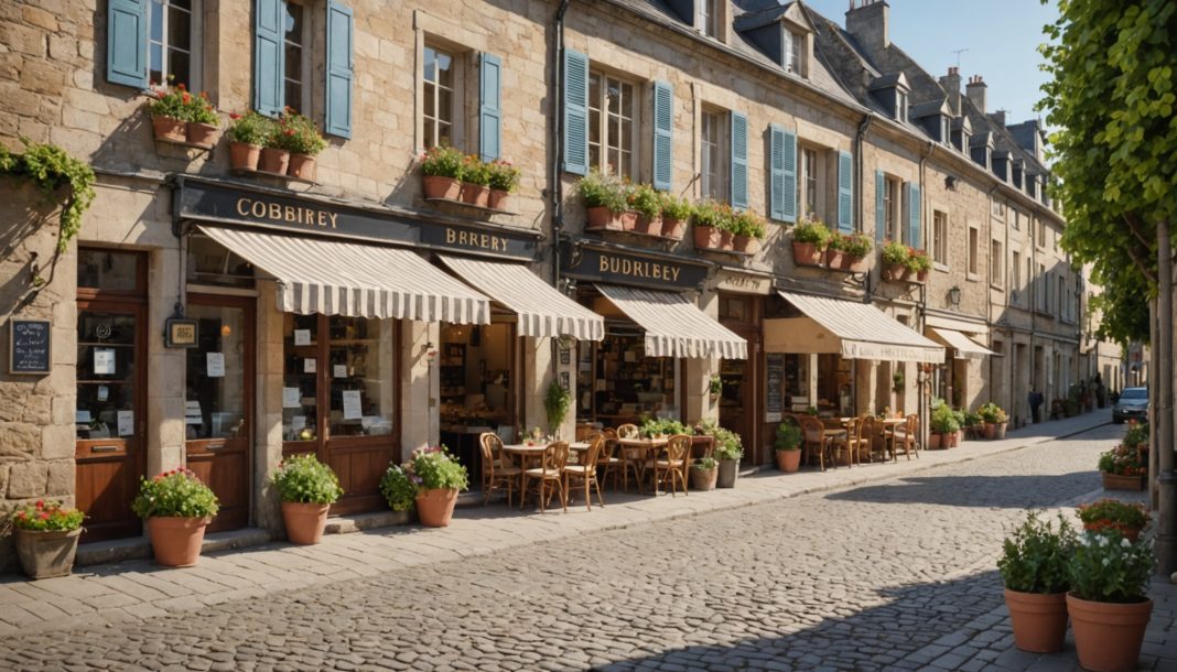 Rue commercante d'une petite ville francaise avec des commerces de proximite