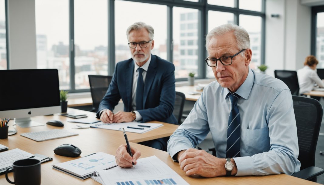 Professionnel senior travaillant dans un bureau moderne aux côtés d'un collègue