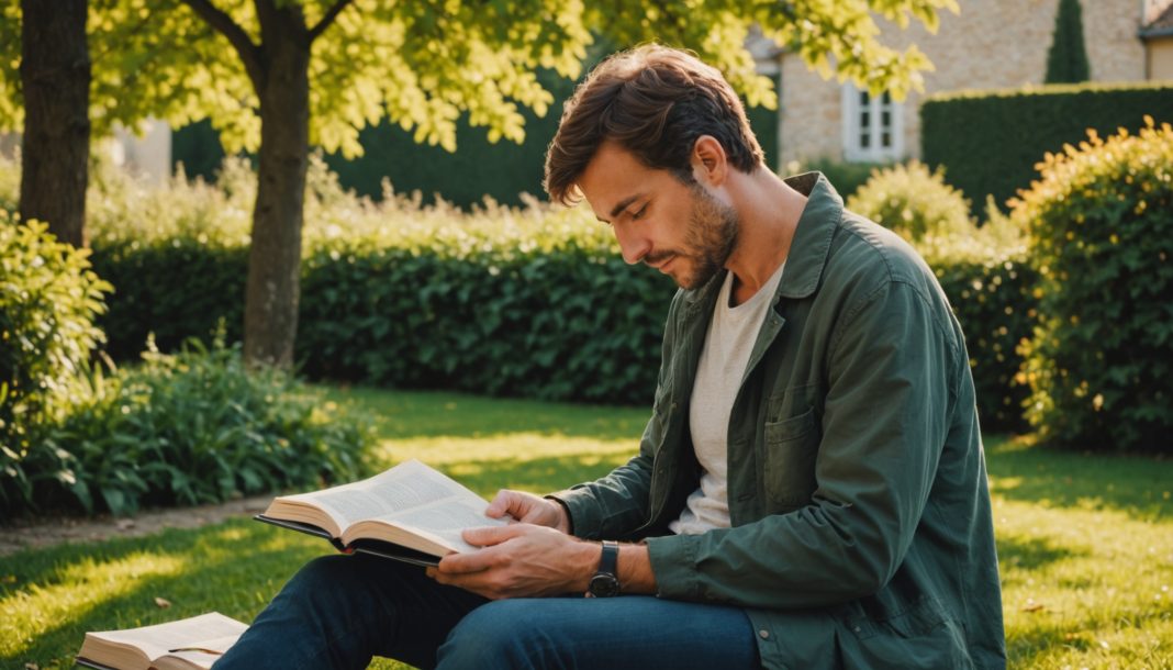Personne lisant un livre en plein air, symbole de déconnexion et de retour à des loisirs simples