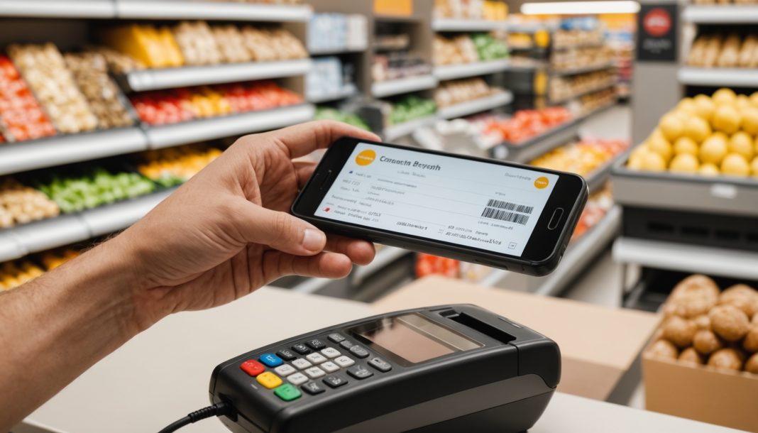 Personne scannant un ticket de caisse avec son smartphone pour du cashback