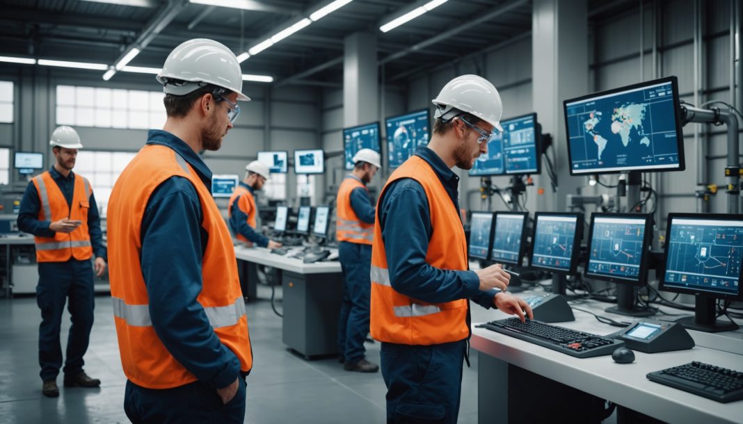 Travailleurs en formation dans une usine moderne
