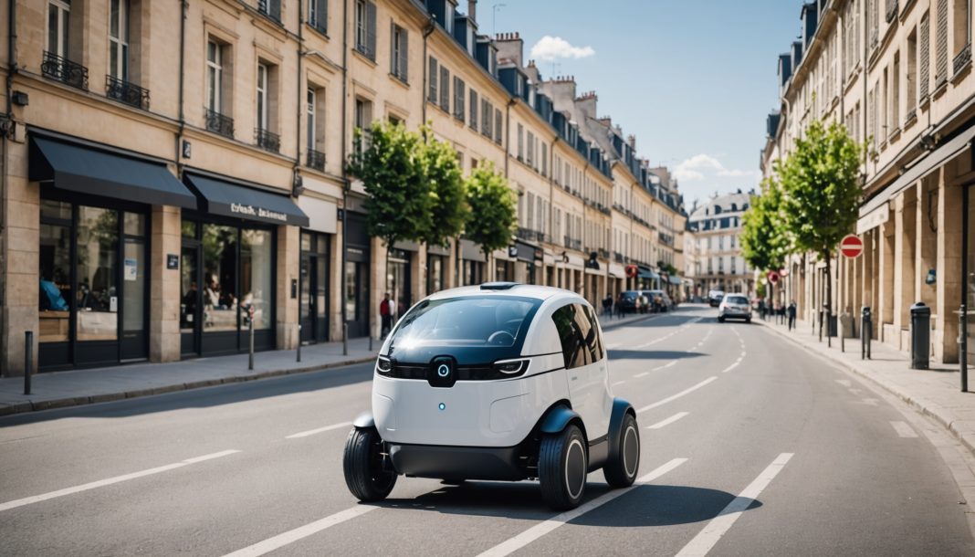 Robot de livraison autonome électrique sur une route urbaine en France