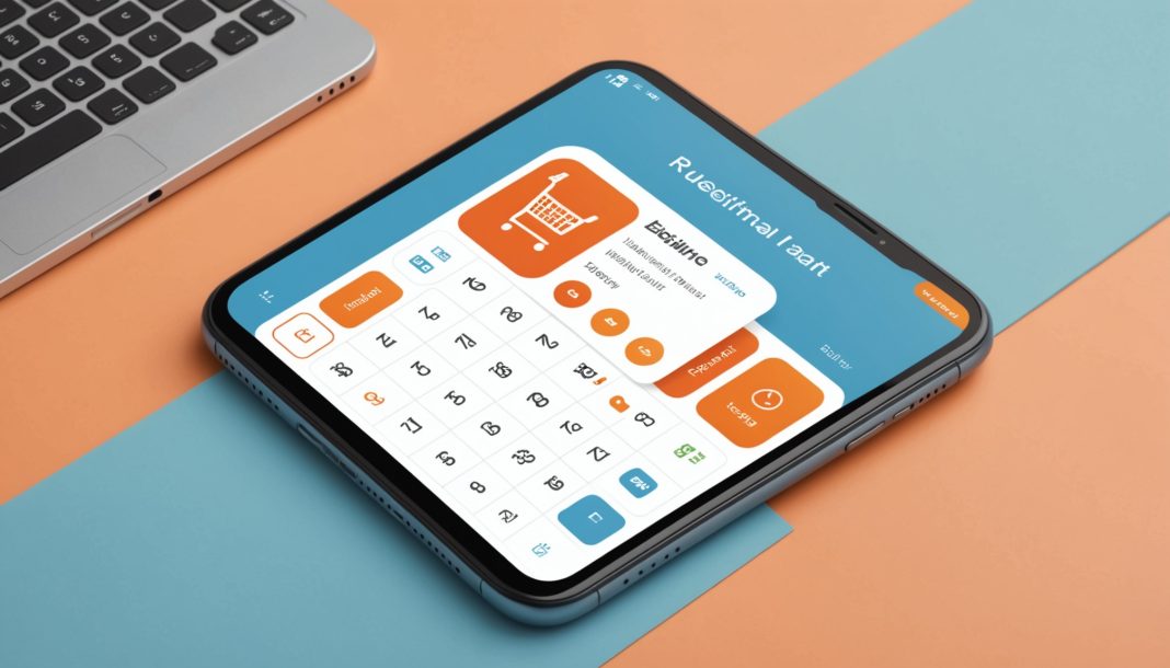Illustration d'une application de shopping avec points de fidélité et parrainage, et un calendrier marquant une date limite