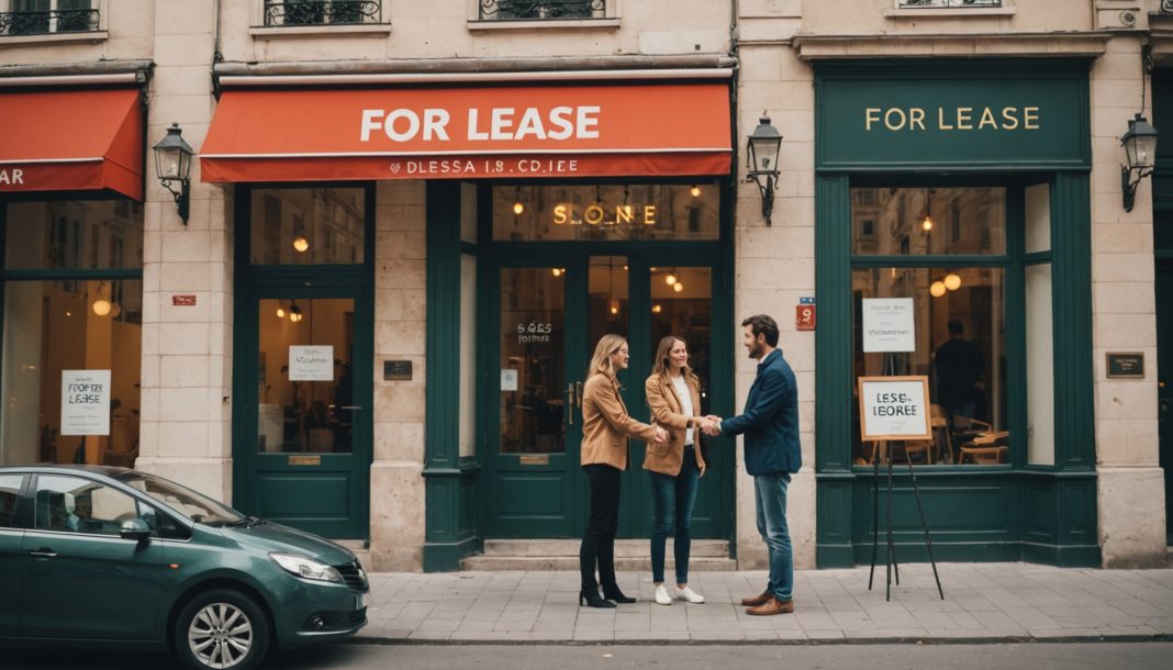 Commerçant et bailleur échangeant les clés d'un local commercial
