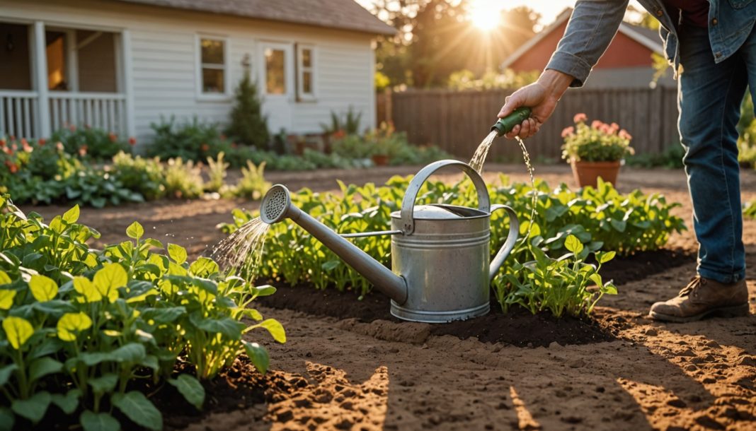 Arrosage matinal d'un potager en periode de restriction d'eau liee a la secheresse