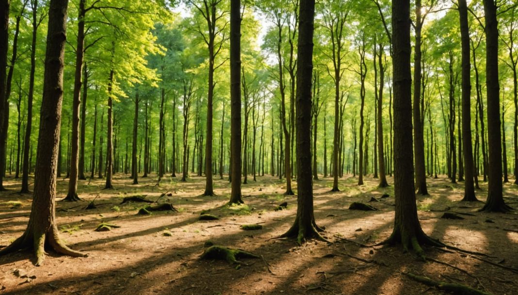 Forêt française présentant des signes de stress hydrique en été