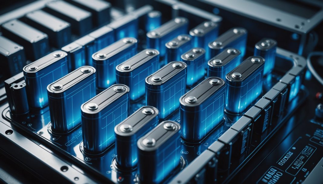 Batterie futuriste symbolisant l'innovation zinc-iode pour le stockage d'énergie