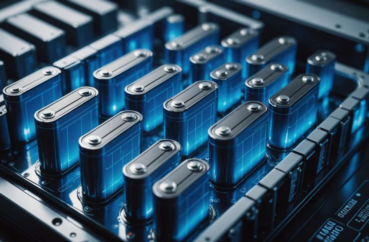 Batterie futuriste symbolisant l'innovation zinc-iode pour le stockage d'énergie