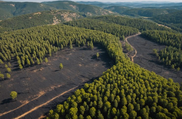 Paysage de forêt calcinée après un incendie dans le sud de la France