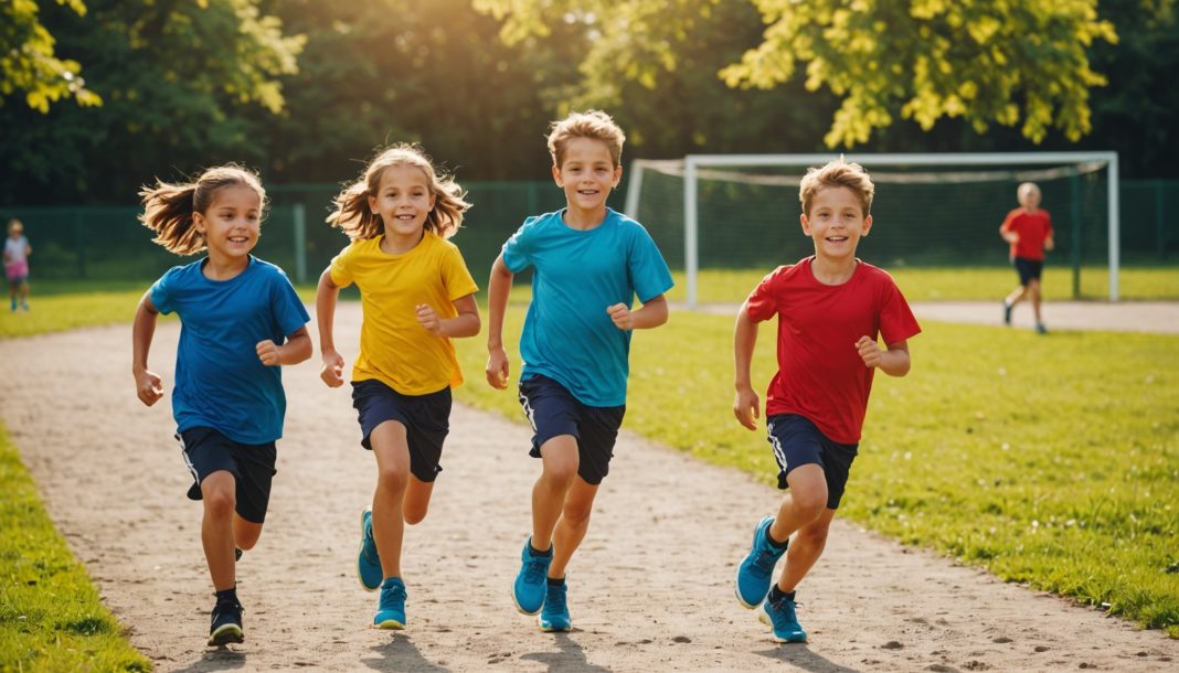 Enfants en tenue de sport s'entraînant dans un club à la rentrée scolaire