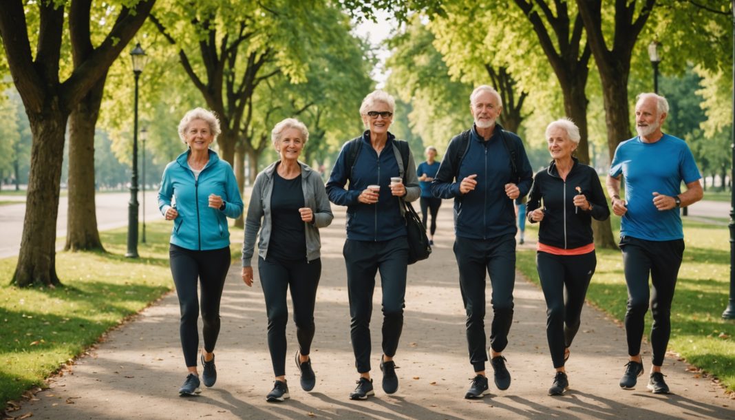 Groupe de Français marchant et faisant du sport dans un parc pendant l'opération Septembre Bouge