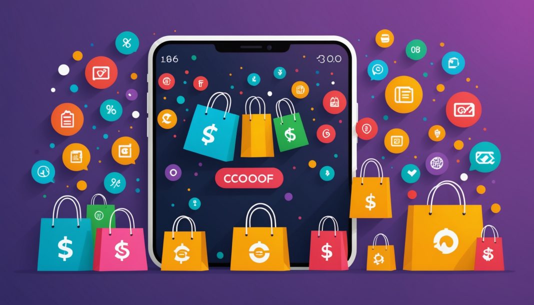 Smartphone affichant des icônes de codes promo et de réduction