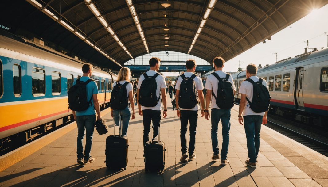 Voyageurs avec valises sur un quai de gare en France