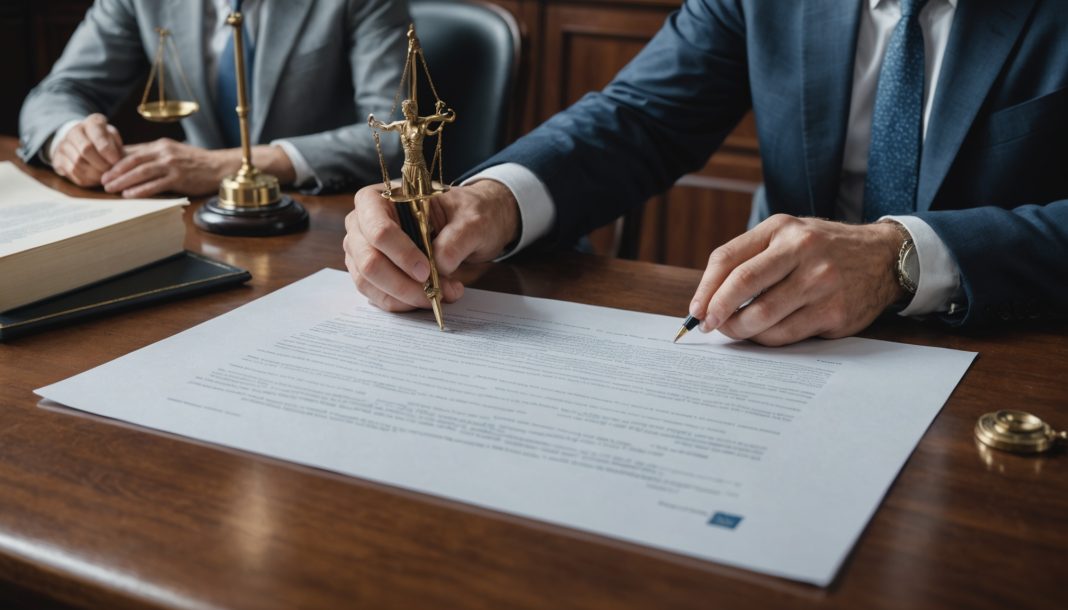 Conseiller juridique et particulier examinant un document dans le cadre d'une garantie protection juridique