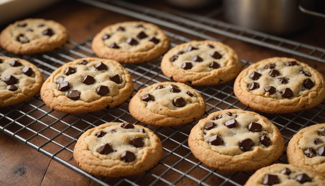 Cookies moelleux fraîchement sortis du four refroidissant sur une grille