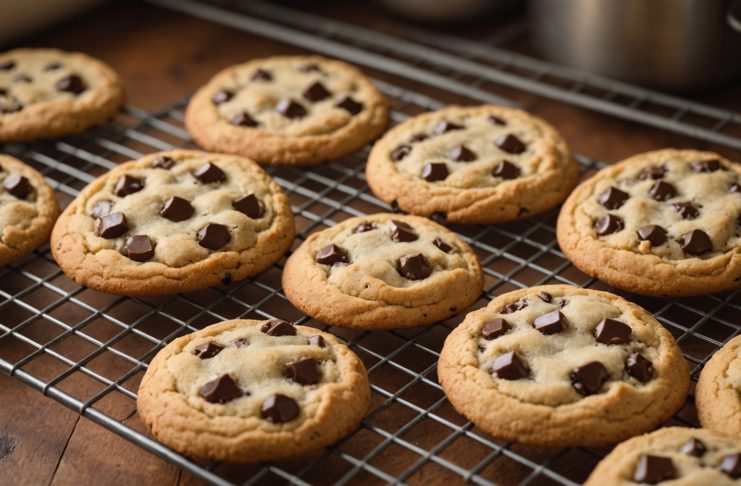 Cookies moelleux fraîchement sortis du four refroidissant sur une grille