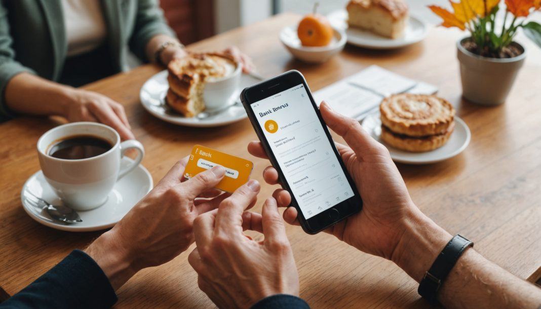 Deux personnes consultant une offre de parrainage bancaire sur smartphone