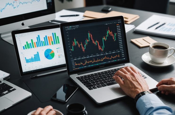 Investisseur analysant des graphiques financiers d'indices boursiers pour choisir un ETF