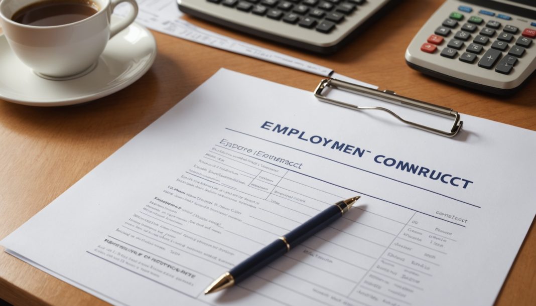 Contrat de travail signé sur un bureau, illustration rupture conventionnelle et chômage