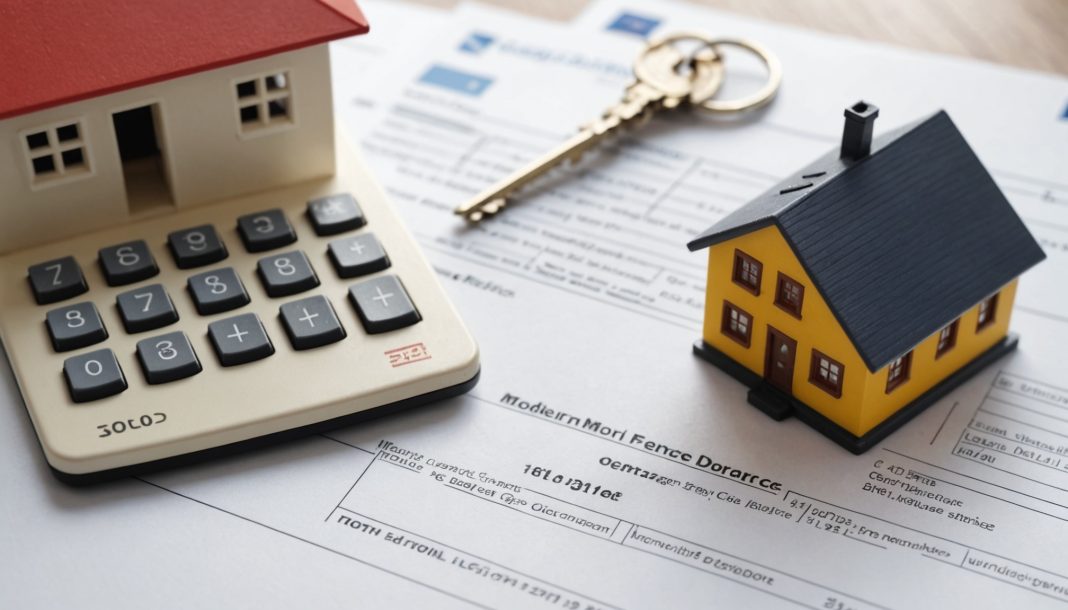Clés de maison posées sur un dossier de prêt immobilier avec une calculatrice